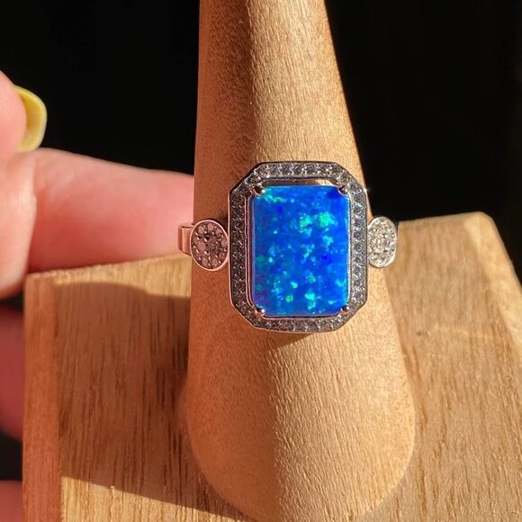 Blue Opal & CZ Sterling Silver Statement Ring - Picture 2 of 8